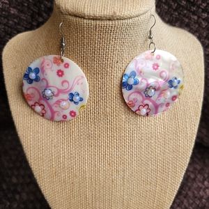 Beautiful Pink, white & blue floral han earrings